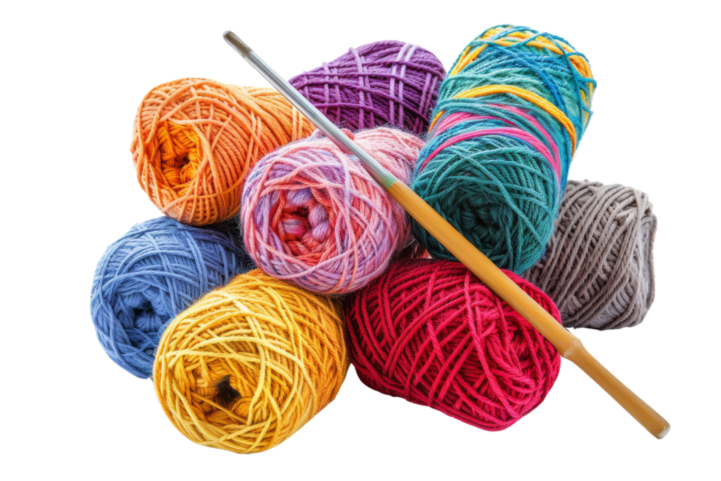 Colorful Balls of Yarn with Crochet Hook